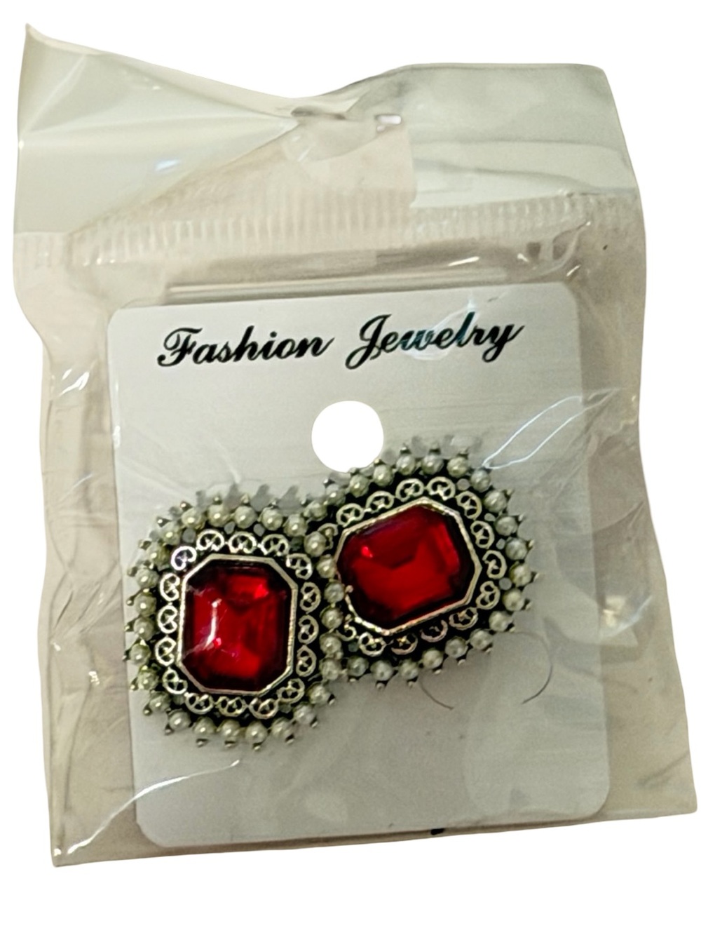 Vintage Style Red Crystal Statement Earrings Silver Tone